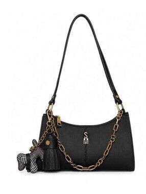 Steve Madden Black Shoulder Bag with Gold Hardware and Tassel Charm